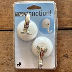 iDesign Power Lock Suction Hooks 2 Pack White Chrome Bathroom Kitchen 97585T NEW
